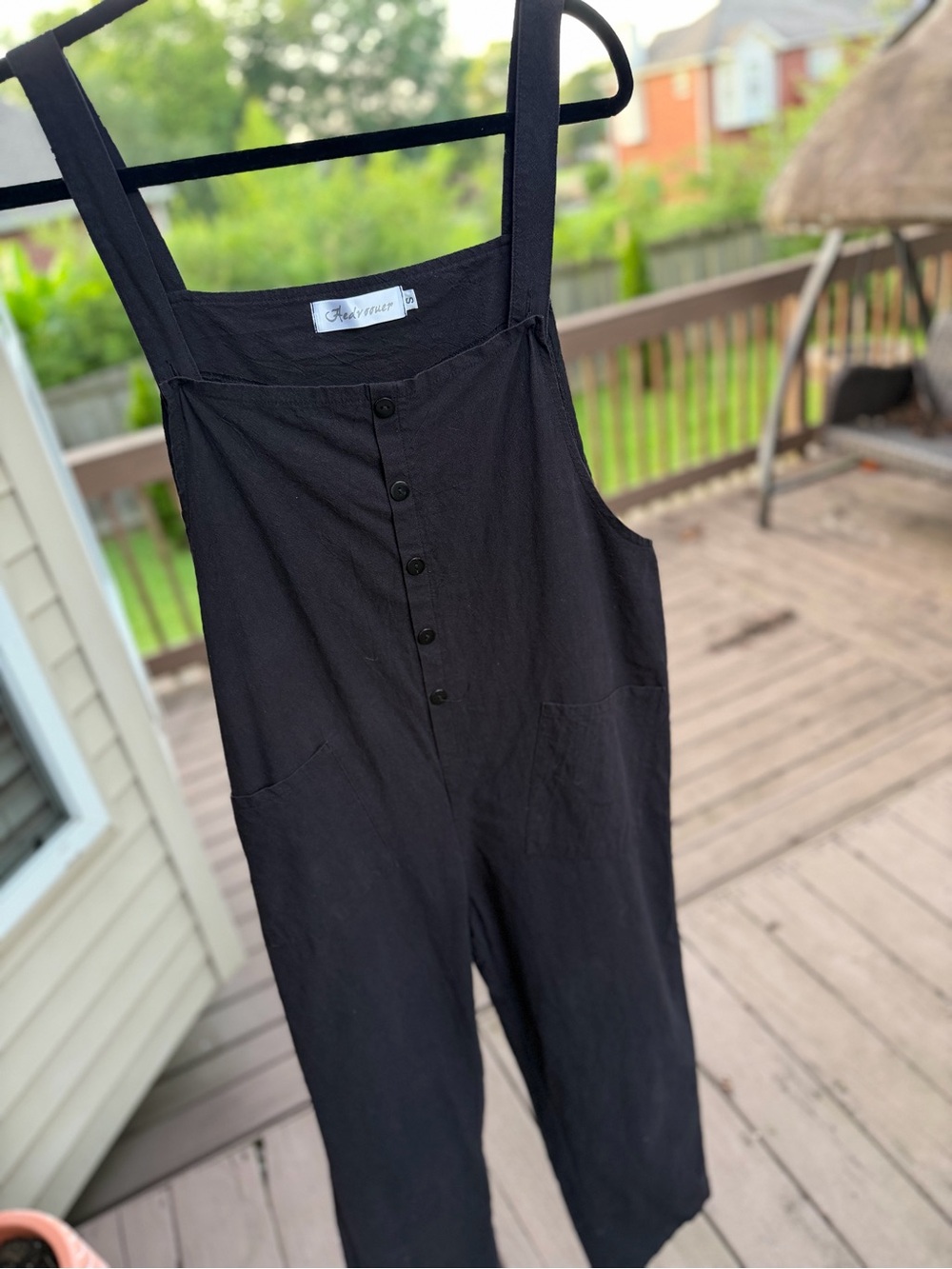 Black Button-Front Cotton Jumpsuit